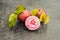 Fresh Chrysophyllum cainito fruits on wood background