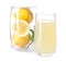 Fresh citrus drink and lemon in glassware on white background
