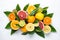 Fresh citrus fruit assortment on black.