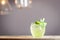 Fresh Cocktail with Lime and Basil Leaves, Horizontal View, Free Space for Text