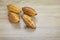 Fresh cocoa pods on table