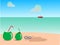 Fresh coconut with summer holiday on beach ,illustration