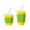 Fresh cold lemonade in a disposable glass, colorful vector set