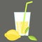 Fresh cold lemonade. Glass of citrus juice. Lemon