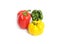 Fresh colorful bell peppers in three different colors of green, red and yellow on a white background. With the glow of lighting.