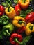 Fresh colorful peppers being rinsed and ready to be eaten