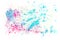 Fresh cool spring hand painted isolated watercolor backdrop with paint splashes on white background in pink, blue, cyan and violet