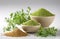 Fresh Coriander and Powdered coriander isolated on white background