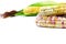 Fresh corns, colorful corn, sweet corn, purple maize on white