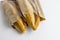 Daily fresh and crispy Traditional Turkish Breads in transparent kraft paper bag on the white