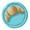 Fresh croissant on a blue plate on a white background