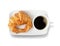 Fresh croissant  and Coffee Cup on white Background isolate. Continental Breakfast. Coffee Break, Black coffee with bread