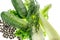 Fresh cucumber celery green salad pepper vegetarian food isolated white