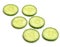 Fresh cucumber circle slices on white background