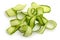 Fresh cucumber ribbon peels on white background