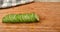 Fresh cucumber slices vanishing from a cutting board