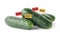 Fresh cucumbers with E numbers on background. Harmful food additives