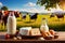 Fresh dairy products with rural agriculture background, farm to table concept