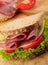 Fresh deli sandwich with tomatoes, swiss chees