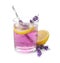 Fresh delicious lemonade with lavender and straw on background