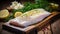 Fresh and delicious raw cod fillets with herbs and zesty lemon healthy seafood cuisine