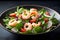 Fresh delicious salad with shrimp. Generative AI
