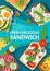 Fresh delicious sandwich poster banner template, vector paper cut style top view illustration