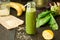 Fresh detox green smoothie with spinach and outmeal