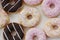 Fresh doughnuts with cream and chocolate macro