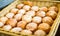 Fresh Doughnuts or Donuts in a basket in buffet line.