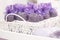 Fresh Dried Lavender Scented Sachets in Small Purple Organza Bags. Selective focus