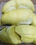 Fresh durian on sack, king of fruit from Thailand, favorite souvenir at fresh market for tourism