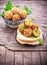 Fresh falafel balls served on a wooden board