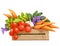Fresh farm natural vegetables in a wooden box
