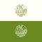 Fresh farm shop logo set color line with farm landscape for nature firm, garden