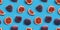 Fresh figs seamless pattern on blue color background, flat lay, top view