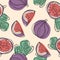 Fresh figs seamless pattern. Fruit with half and quarter isolated on white background. Vector.
