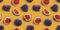 Fresh figs seamless pattern on yellow color background, flat lay, top view