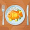 Fresh fish healthy dinner. Delicious dish vector illustration