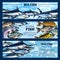 Fresh fish seafood restaurant sketch banner set