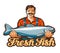 Fresh fish vector logo. fishing, angling or fisherman, fisher, angler icon
