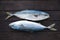 Fresh Fish on wooden background. Yellowtail Amberjack