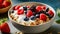 Fresh and Flavorful Breakfast Bowl: Oatmeal, Yogurt, and Berries - Generative AI