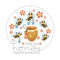 Fresh flower honey. Swarm of bees. Vector honey label, emblem. Funny cartoon characters