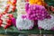 Fresh flower steering wheel at street market in thailand.