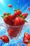 fresh food water healthy strawberry splash fruit background red blue freshness. Generative AI.