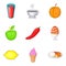 Fresh foodstuff icons set, cartoon style