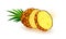 Fresh fragrant sliced pineapple with leaves. Tropical yellow ripe sweet fruit. Summer snack.