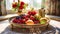 Fresh Fruit Delight on a White Tablecloth