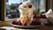 Fresh fruit dessert on wooden table, indulgent summer indulgence generated by AI